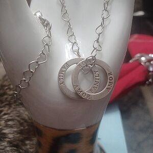 Solid 925 sterling silver heart chain and 2 pendants